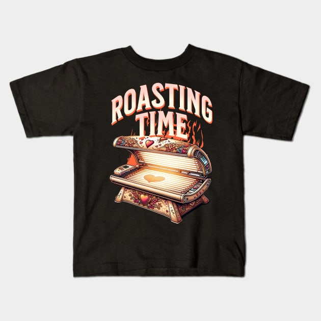 Roasting Time Tan Sun Funny Beach BBQ Kids T-Shirt by woormle